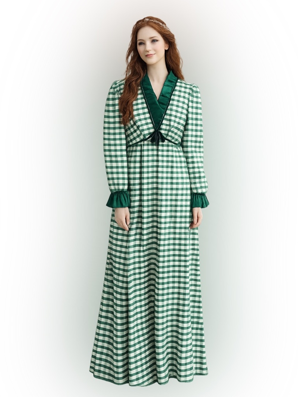 Vintage green plaid Victorian Bridgerton Cottagecore milk maiden dress 11/12-S/M